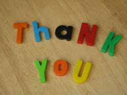 Picture of childrens building blocks saying Thankyou